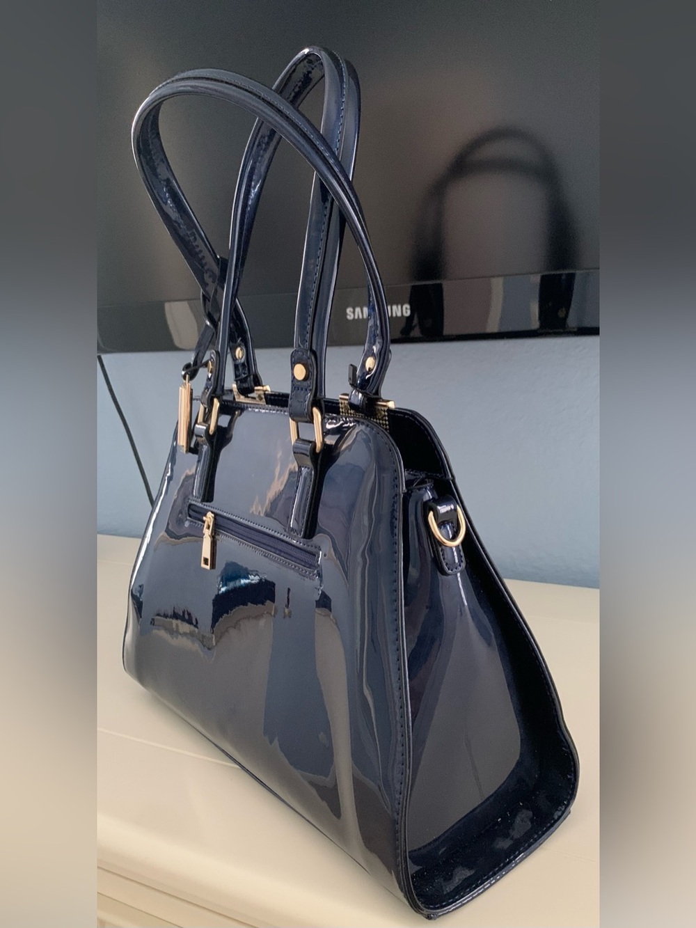 Navy Blue Patent Handbag